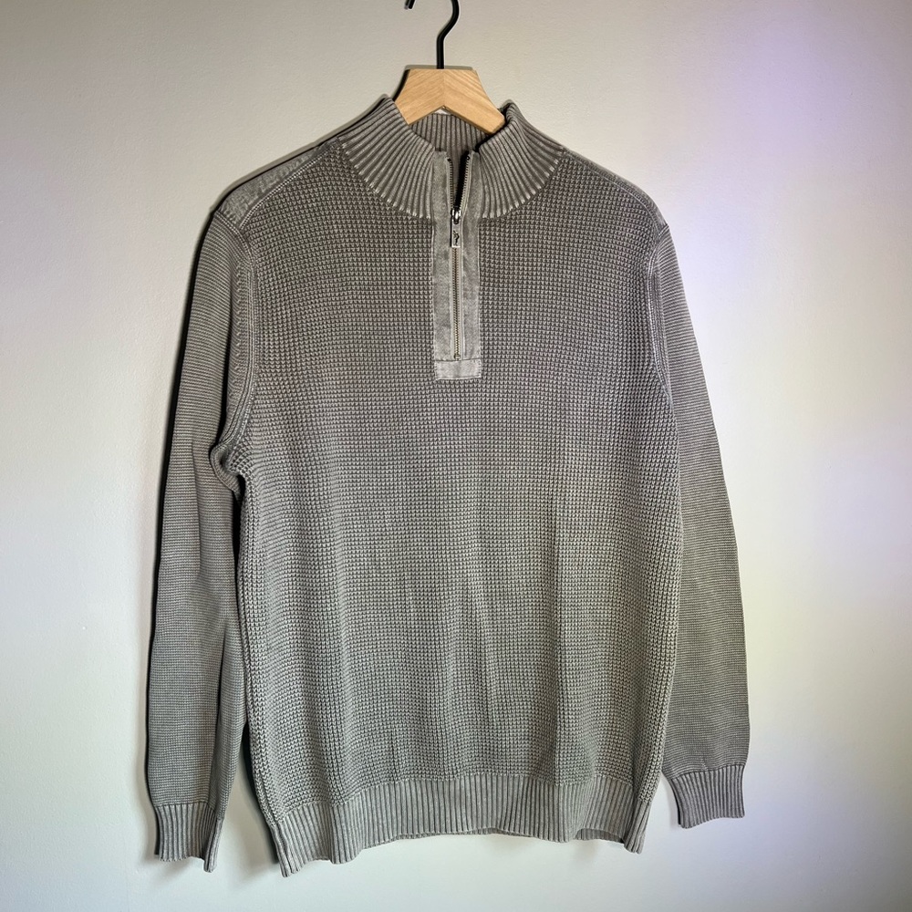 Tommy Bahama Gray Knit Quarter Zip Mock Neck Pullover Sweater - Cotton - XL